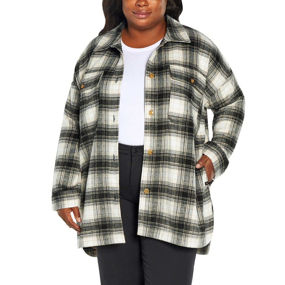 Banana Republic Womens XXL Black Cream Plaid Wool‎ Blend Shacket Shirt Jacket